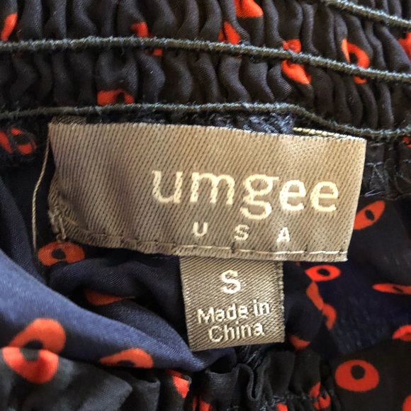 Umgee Polka Dot Print Silky Asymmetrical High Low Mini Skirt Navy Blue Red - Picture 6 of 12